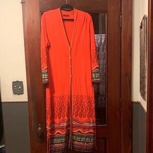 IVKO Vibrant Red Long Sleeve Cardigan Sweater with Multicolor Accents